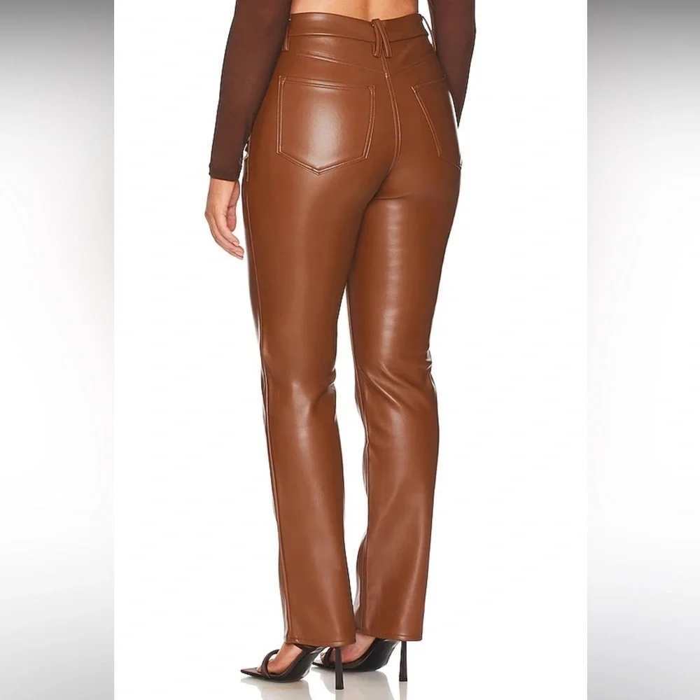 Good American Faux Leather Straight Leg Pants Burnt Caramel 14/32 Women's