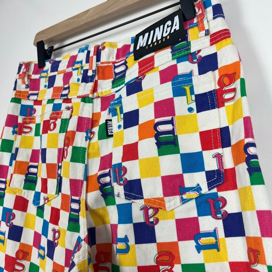 Minga London Checkerboard Graphic Straight Leg Jeans Women's US 6 Colorful