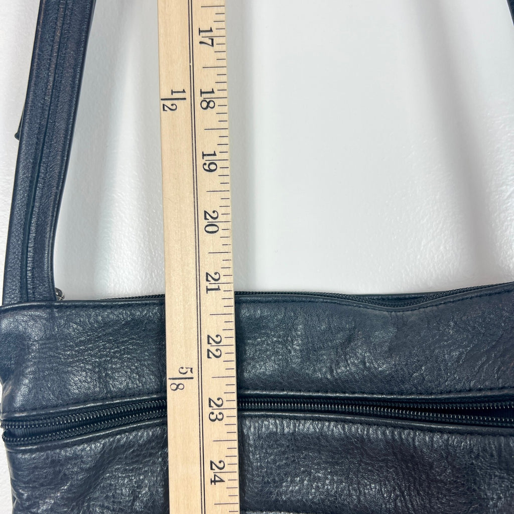 SAS Genuine Leather Black Crossbody Organizer Bag Adjustable Strap USA Made