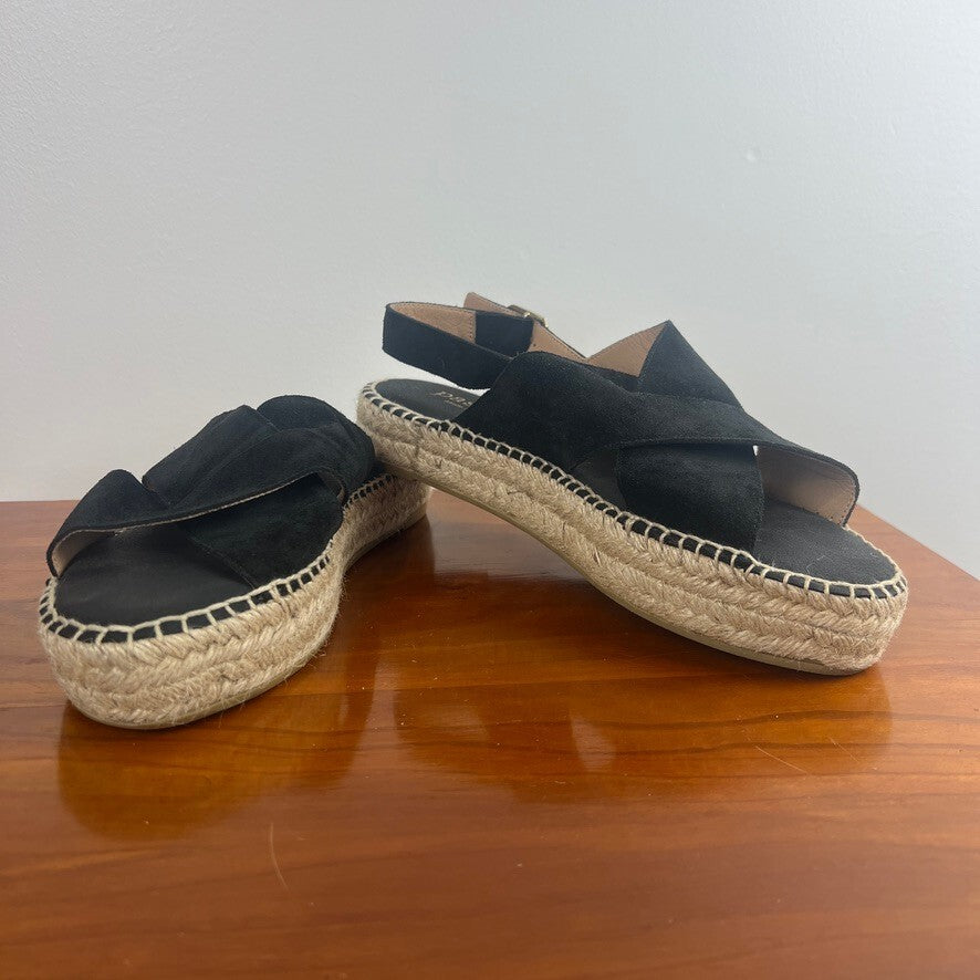 Paseart Black Suede Espadrille Platform Sandals Women's EU 39 Leather Slingback