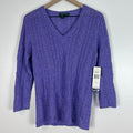 NWT Lauren Ralph Lauren Purple Linen Cable Knit V-Neck Sweater Women's L