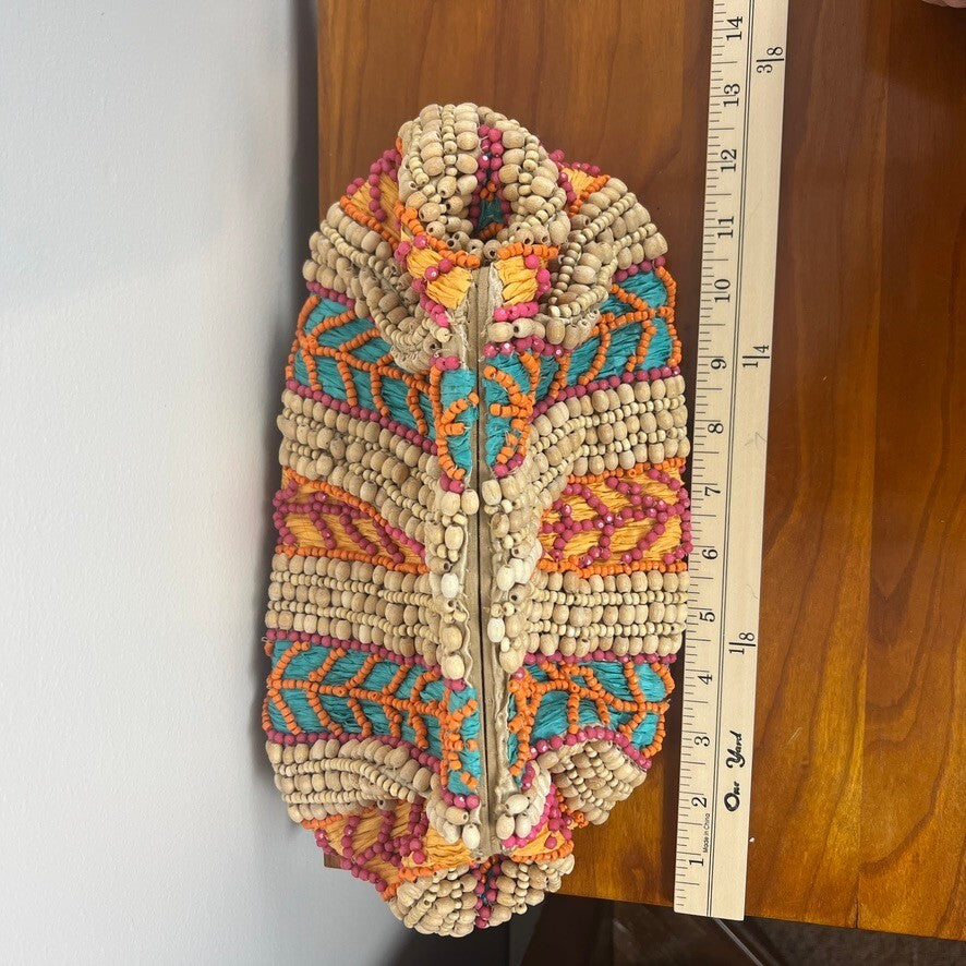 Colorful Wood Beaded Clutch Crossbody Bag Boho Tribal Statement Purse India