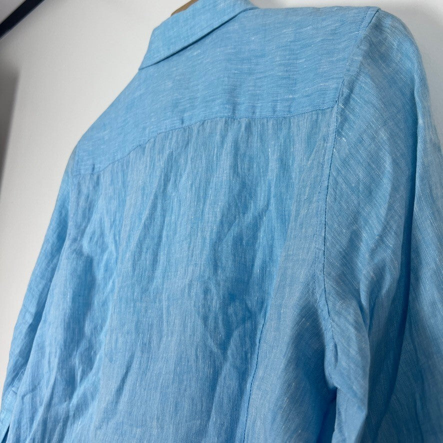 NWT Coldwater Creek 100% Linen Blue Button Front Shirt Petite Large PL