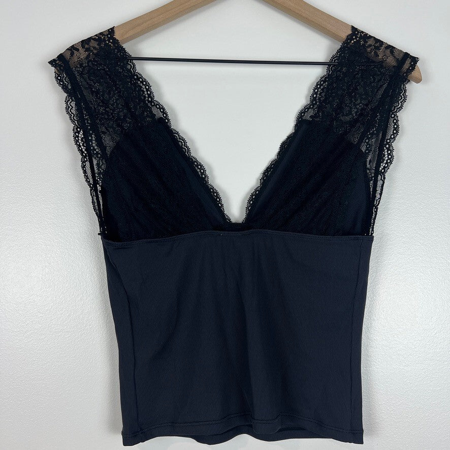 Free People Intimately Black Lace Plunge Tank Top NWT Size Medium