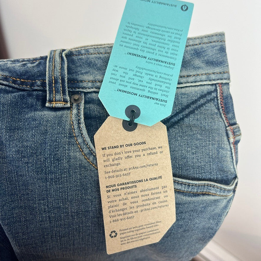 NWT prAna Axiom Straight Leg Jeans Antique Stone Wash Men's 32x30 Stretch