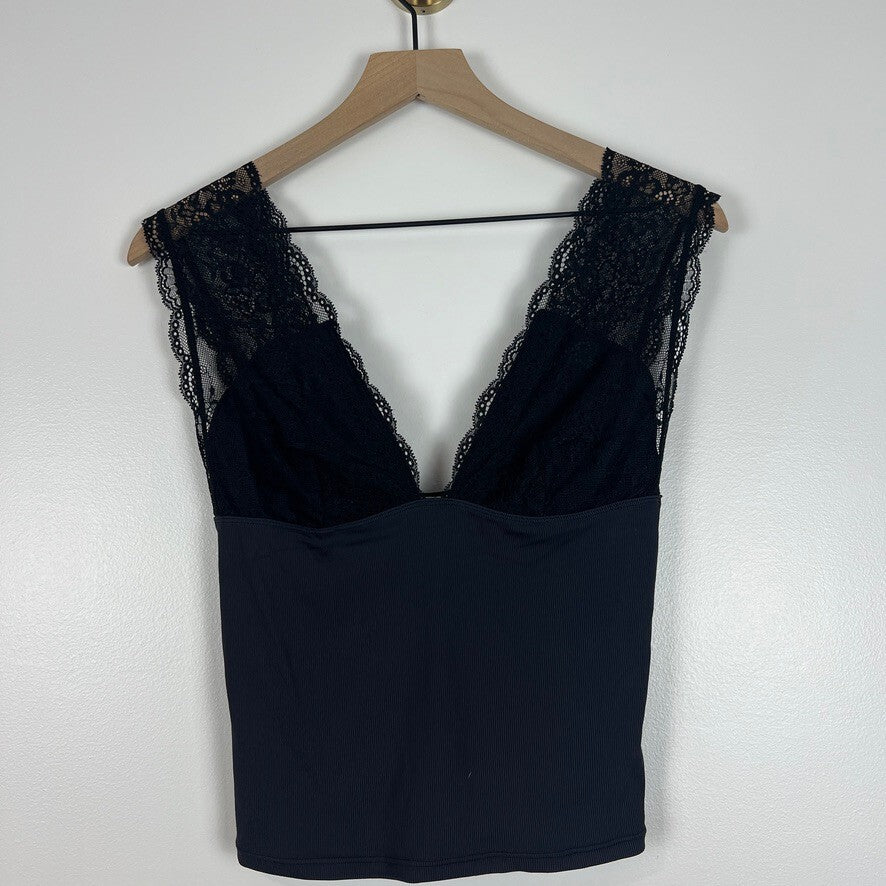 Free People Intimately Black Lace Plunge Tank Top NWT Size Medium