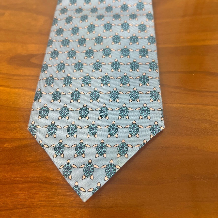 Vineyard Vines Silk Tie Blue Turtle Print Handmade USA Mens Classic