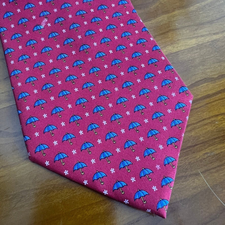 Salvatore Ferragamo Red Silk Umbrella Print Tie Made in Italy Luxury