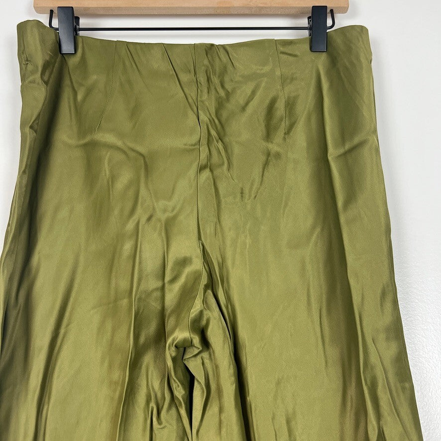 Anthropologie Tilda Pull-On Wide Leg Satin Pants Olive Green Women's Medium