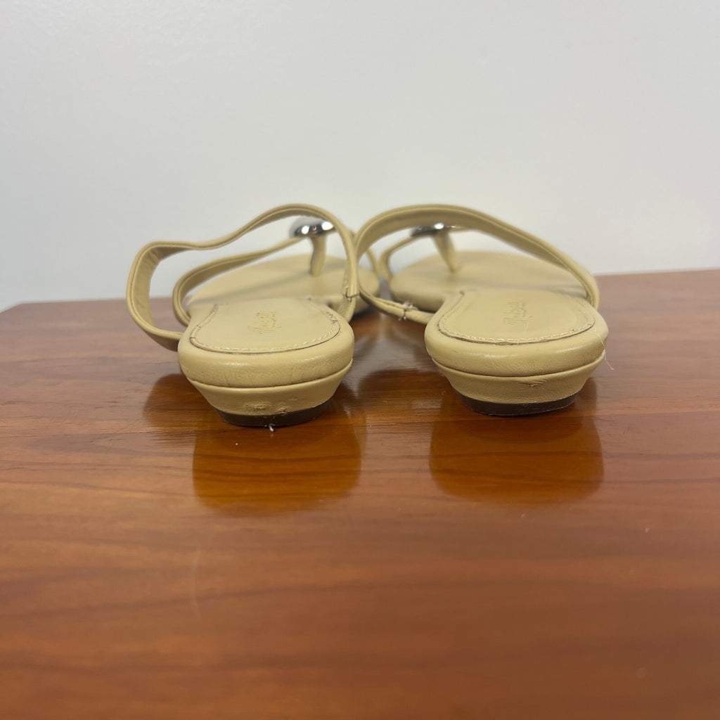 Madewell Leather Silver Toe Ring Slide Sandals Beige/Butter Yellow Women's 8.5