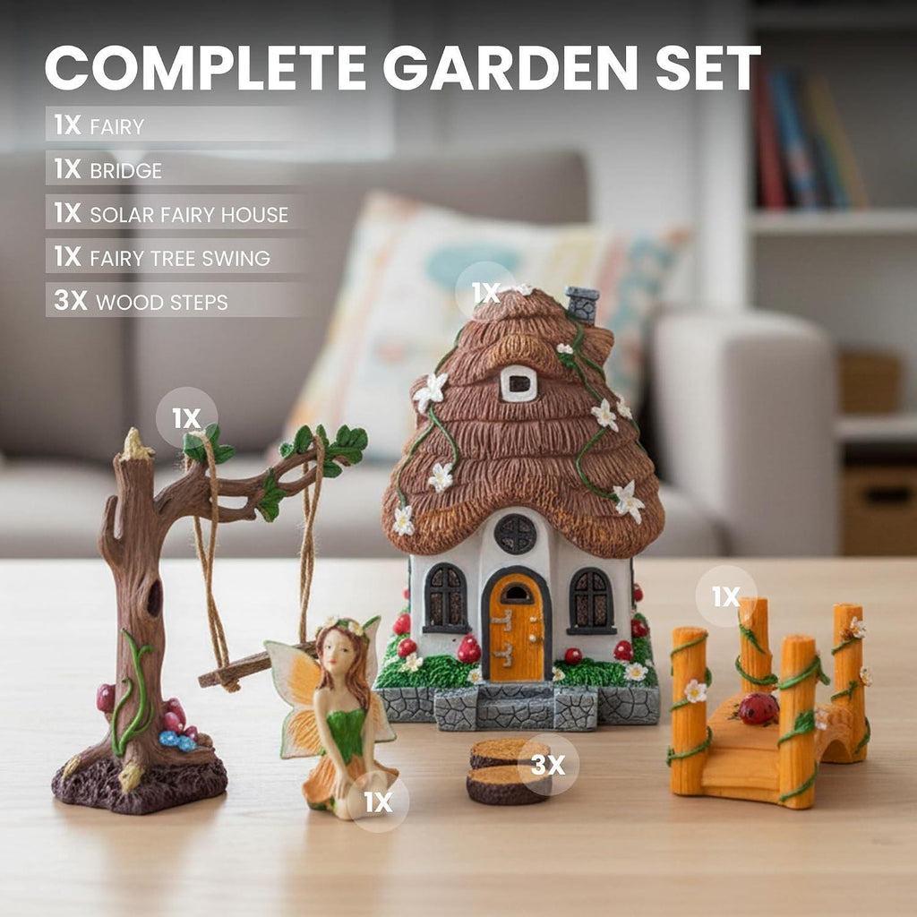 Fairy Garden Kit - 7 Piece Glow in The Dark, Gnome House, Indoor/Outdoor Décor