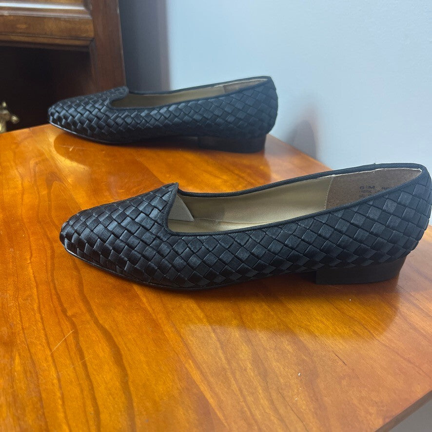 Etienne Aigner Rebecca Woven Black Leather Sole Loafers Women's Size 6M NWOT