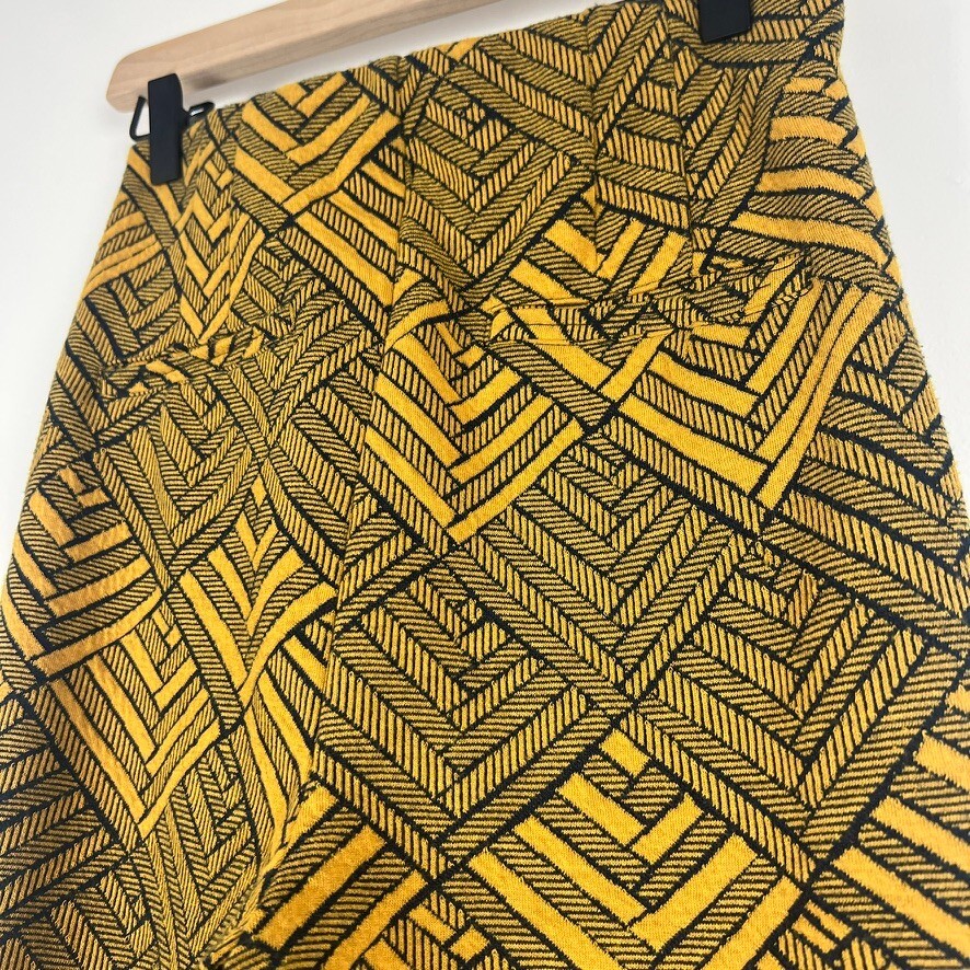 Free People Mustard Black Geometric Knit Pants Women's 4/S Boho Pull-On Wide Leg