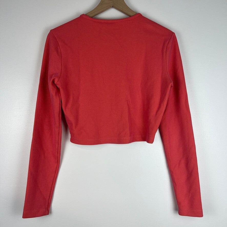 Adidas Originals Ribbed Crop Top Pink Orange Long Sleeve Trefoil Logo Medium
