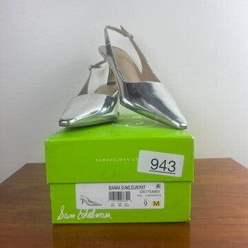 Sam Edelman Bianka Silver Metallic Slingback Kitten Heels Women's 9 NWT
