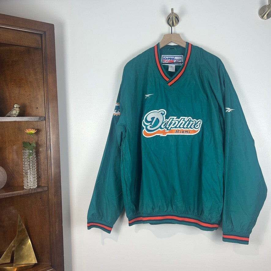 Vintage Reebok NFL Miami Dolphins Pullover Windbreaker Jacket XXL Green