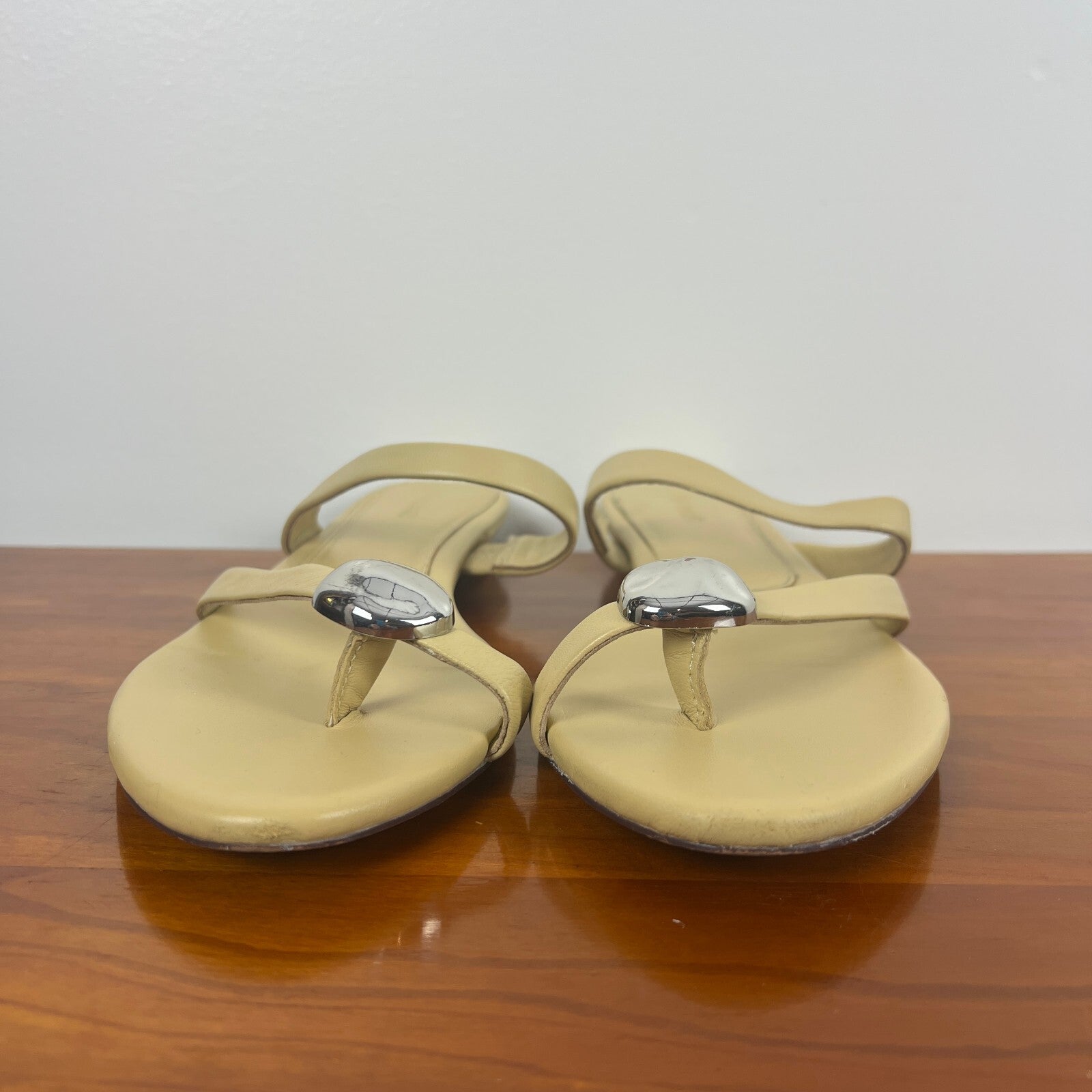 Madewell Leather Silver Toe Ring Slide Sandals Beige/Butter Yellow Women's 8.5