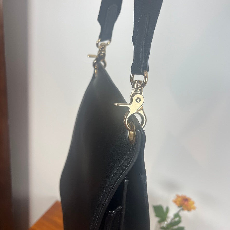 Urban Outfitters Black Leather Crossbody Bag Gold Hardware Minimal Chic