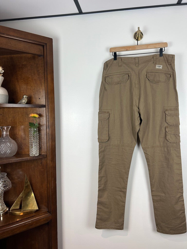 Wrangler Regular Taper Cargo Pants Khaki 36x32 Cotton Stretch Utility Men's