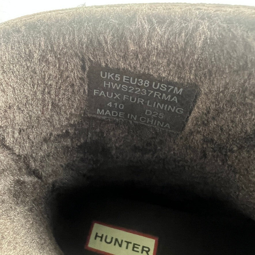 Hunter Original Play Short Faux Fur Rain Boots Dark Brown Women's US 7 NWT