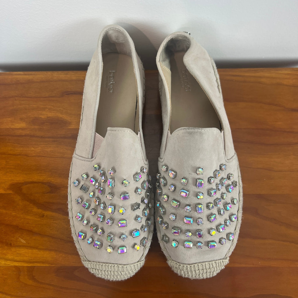 Botkier Susie Crystal Embellished Suede Espadrille Loafers Beige Women's 7.5