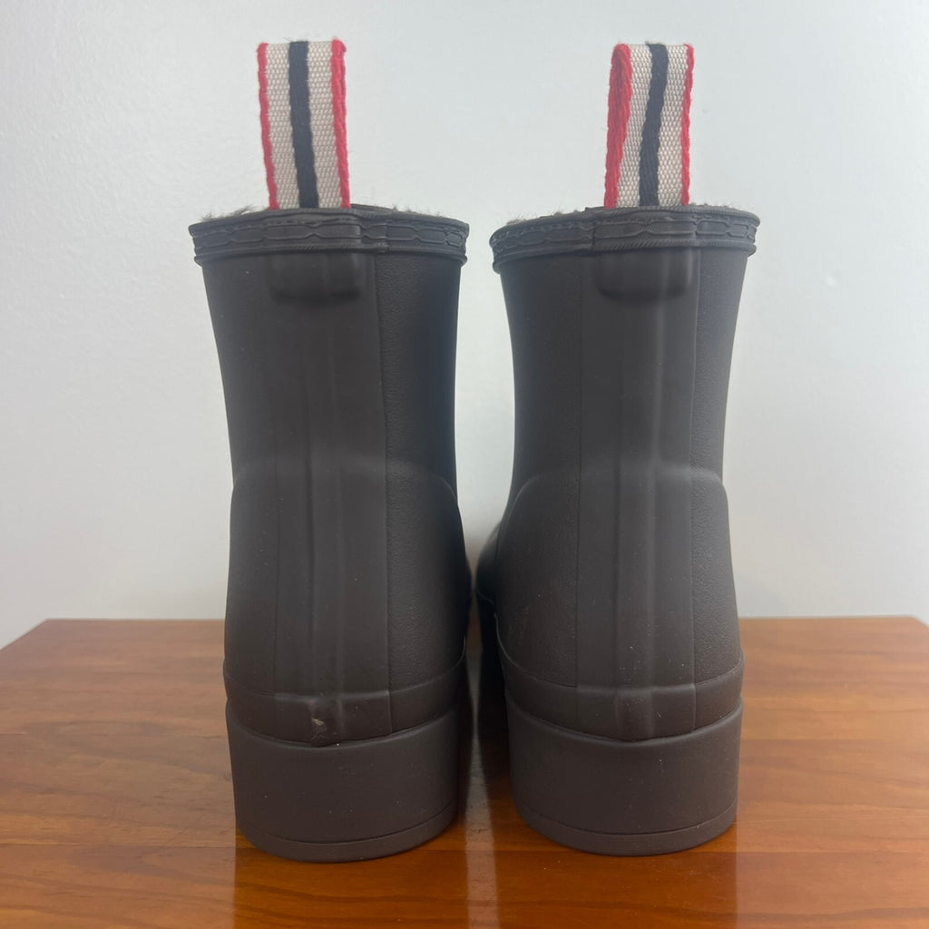 Hunter Original Play Short Faux Fur Rain Boots Dark Brown Women's US 7 NWT