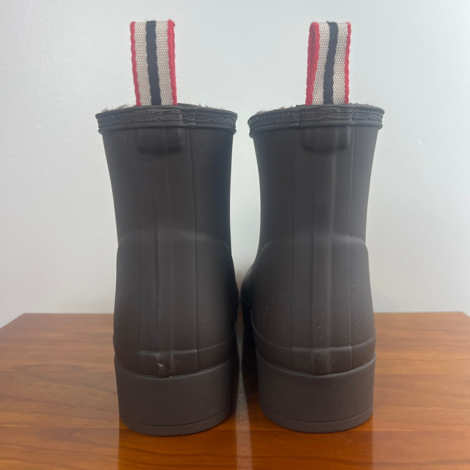 Hunter Original Play Short Faux Fur Rain Boots Dark Brown Women's US 7 NWT