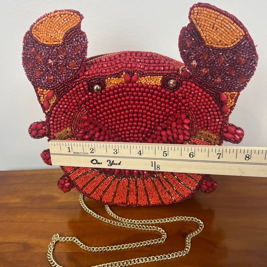 NWT Handmade Beaded Red Crab Crossbody Purse India Novelty Coastal Handbag