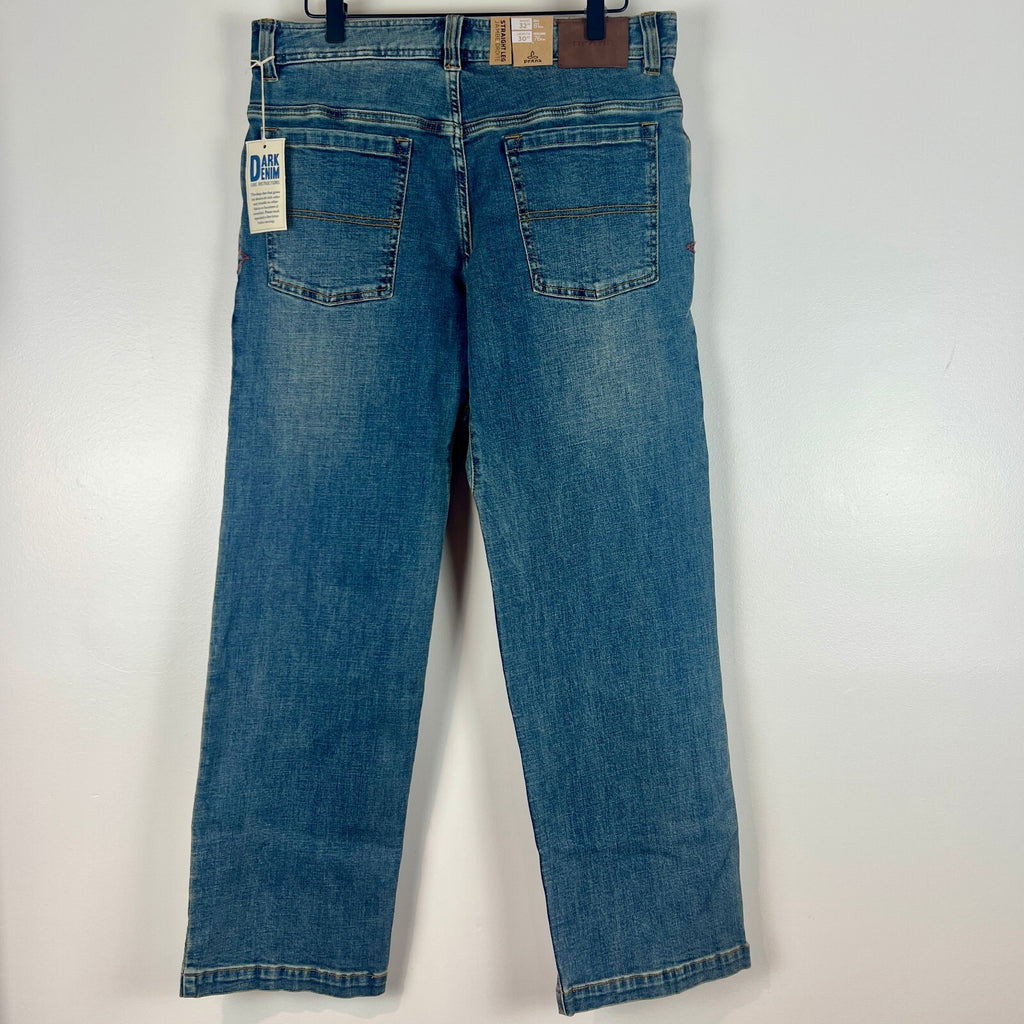 NWT prAna Axiom Straight Leg Jeans Antique Stone Wash Men's 32x30 Stretch