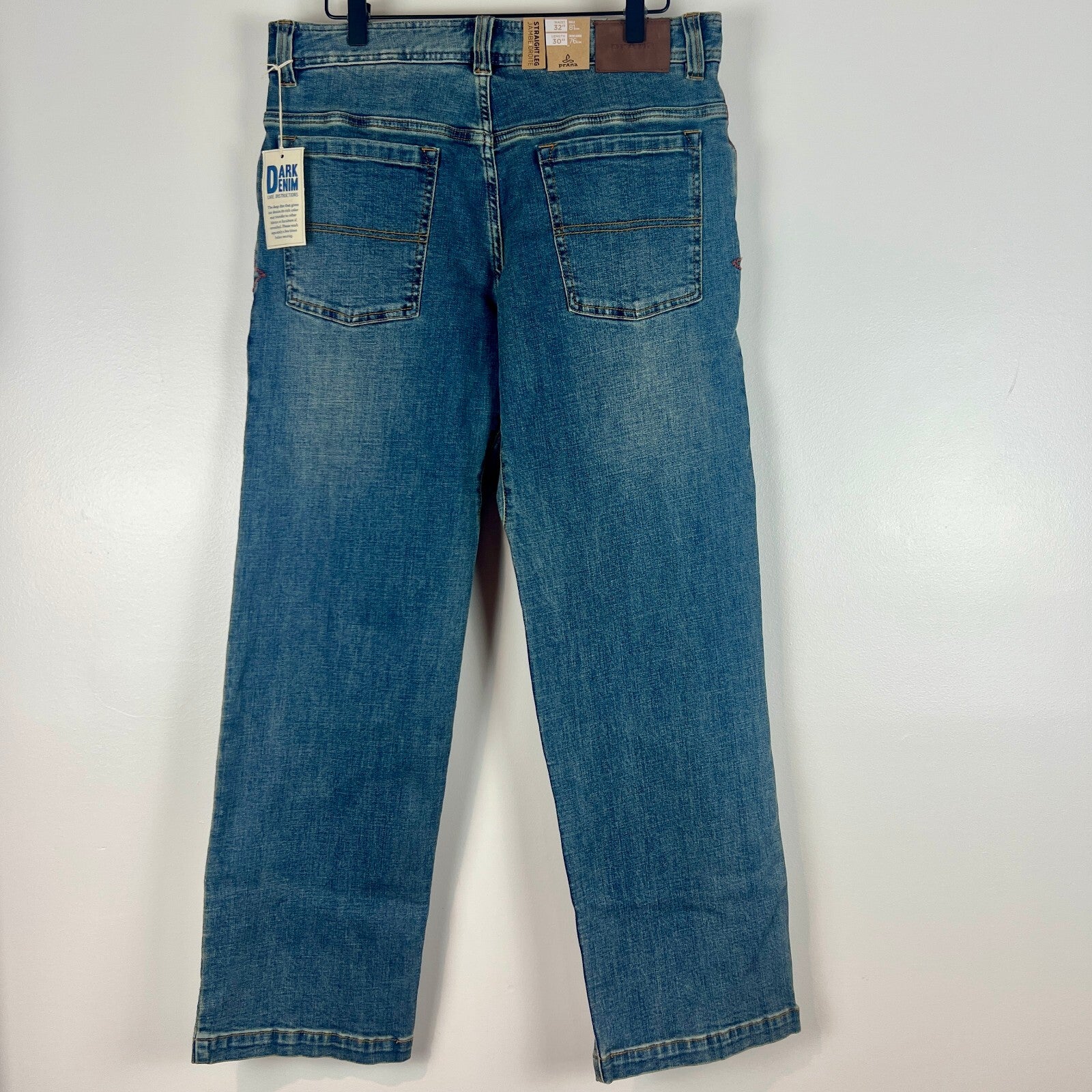 NWT prAna Axiom Straight Leg Jeans Antique Stone Wash Men's 32x30 Stretch