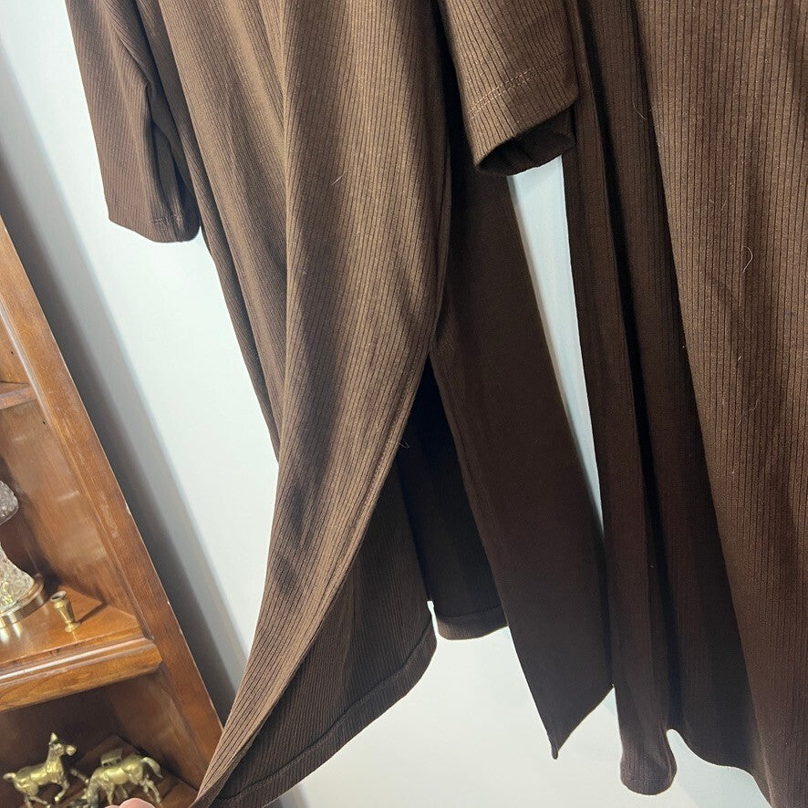 Dressed in Lala Brown Ribbed Lounge Set Wide Leg Pants Oversized Top Large