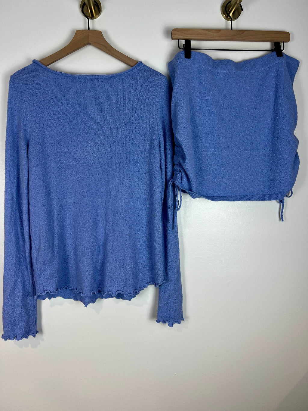 Free People FP Beach Blue Heron Ruched Skirt Top Set XL NWT $78