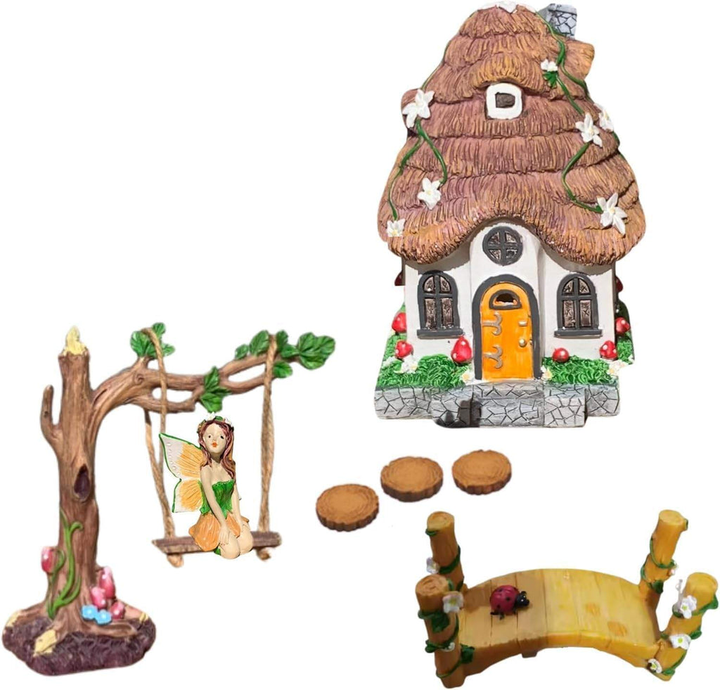 Fairy Garden Kit - 7 Piece Glow in The Dark, Gnome House, Indoor/Outdoor Décor