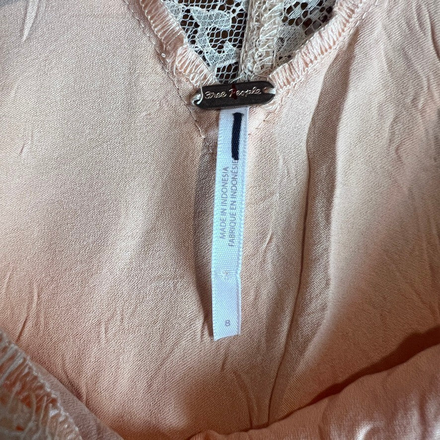 Free People Maybe Forever Satin Lace Maxi Slip Dress Peach Women's Size 8 Boho