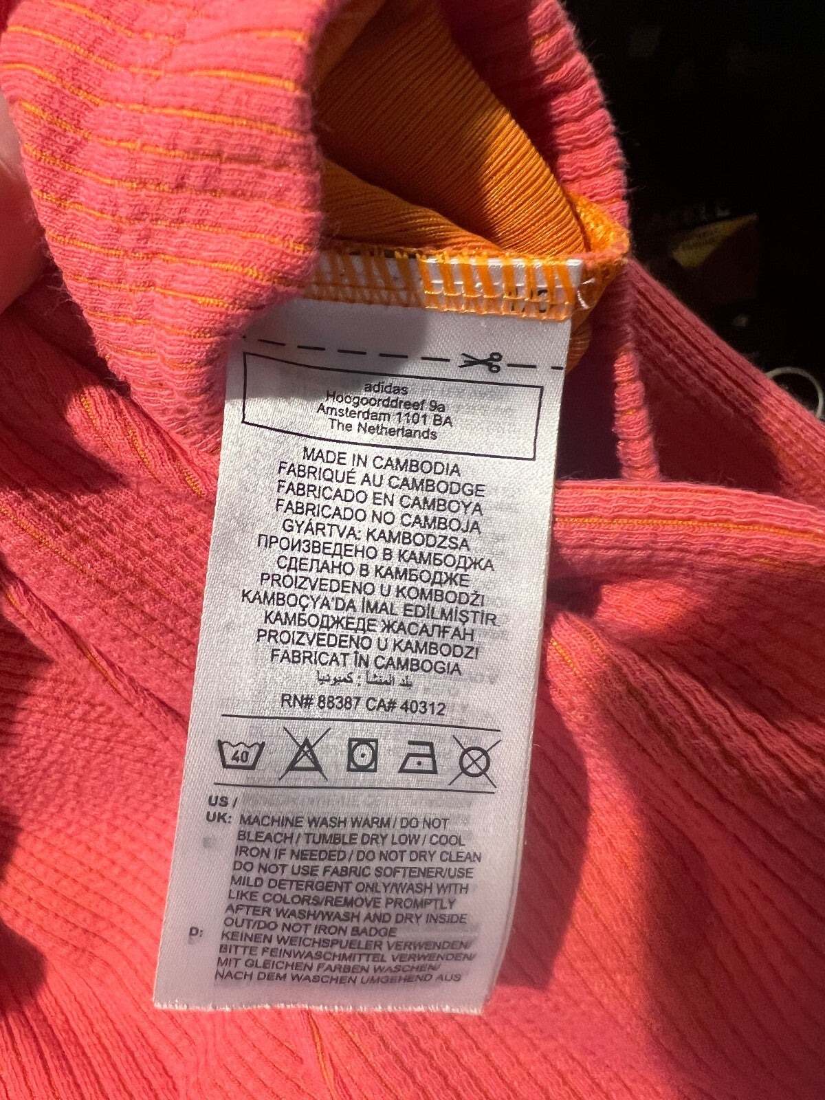 Adidas Originals Ribbed Crop Top Pink Orange Long Sleeve Trefoil Logo Medium