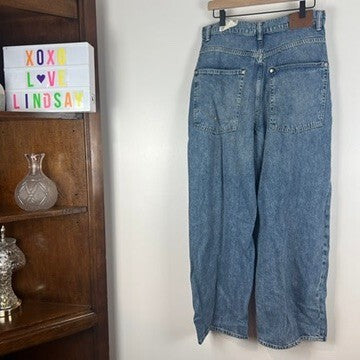 NWT We The Free Truro Baggy Puddle Jeans Women's 30 Wide Leg Denim Blue