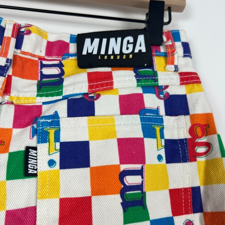 Minga London Checkerboard Graphic Straight Leg Jeans Women's US 6 Colorful