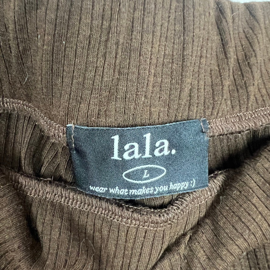 Dressed in Lala Brown Ribbed Lounge Set Wide Leg Pants Oversized Top Large
