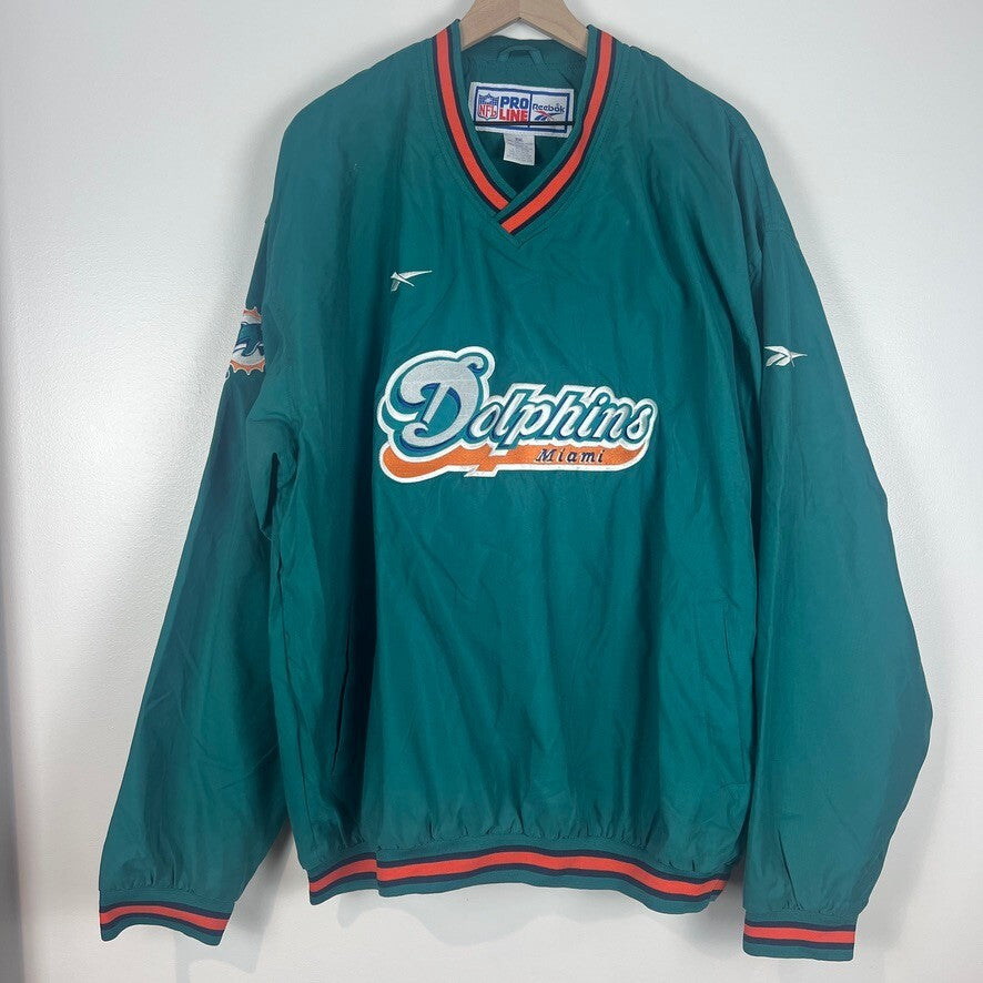 Vintage Reebok NFL Miami Dolphins Pullover Windbreaker Jacket XXL Green