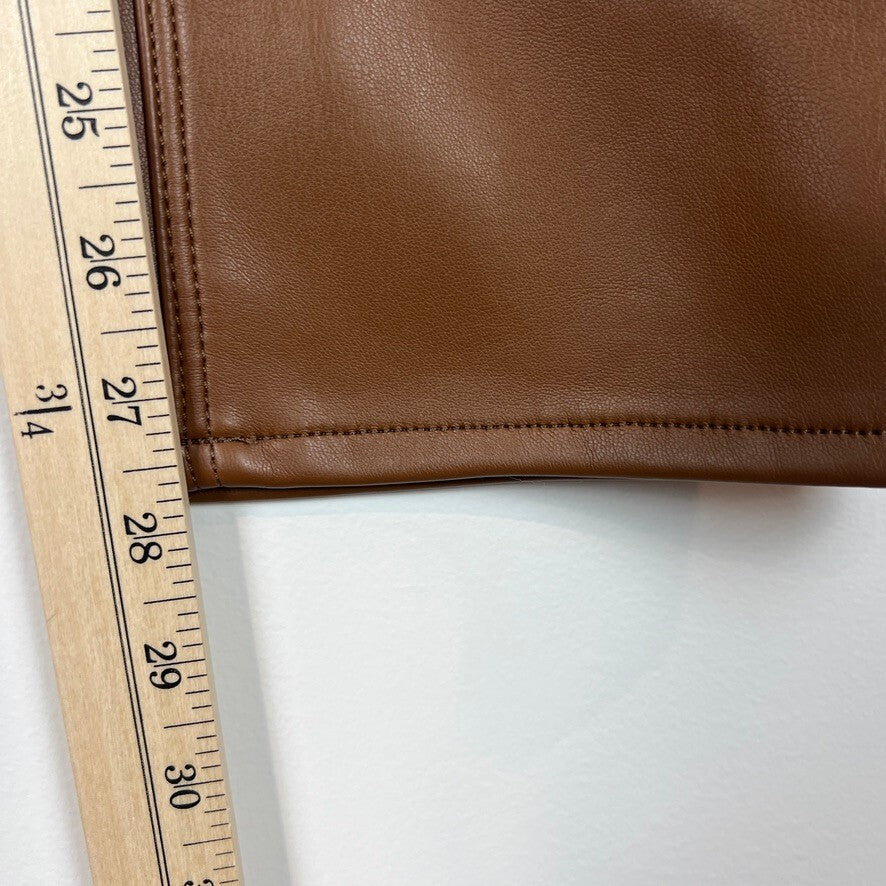 Good American Faux Leather Straight Leg Pants Burnt Caramel 14/32 Women's