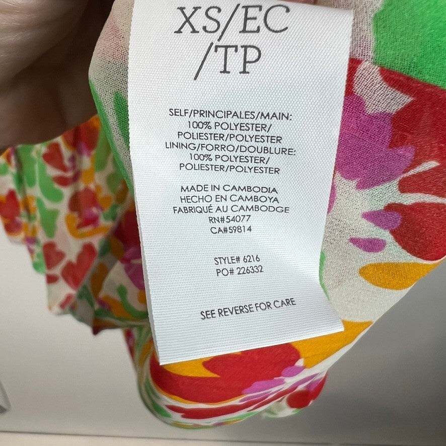 Cabi Floral Knee Length Dress XS Ruffle Smocked Waist Boho Colorful