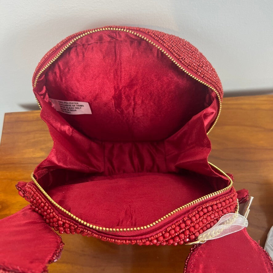 NWT Handmade Beaded Red Crab Crossbody Purse India Novelty Coastal Handbag