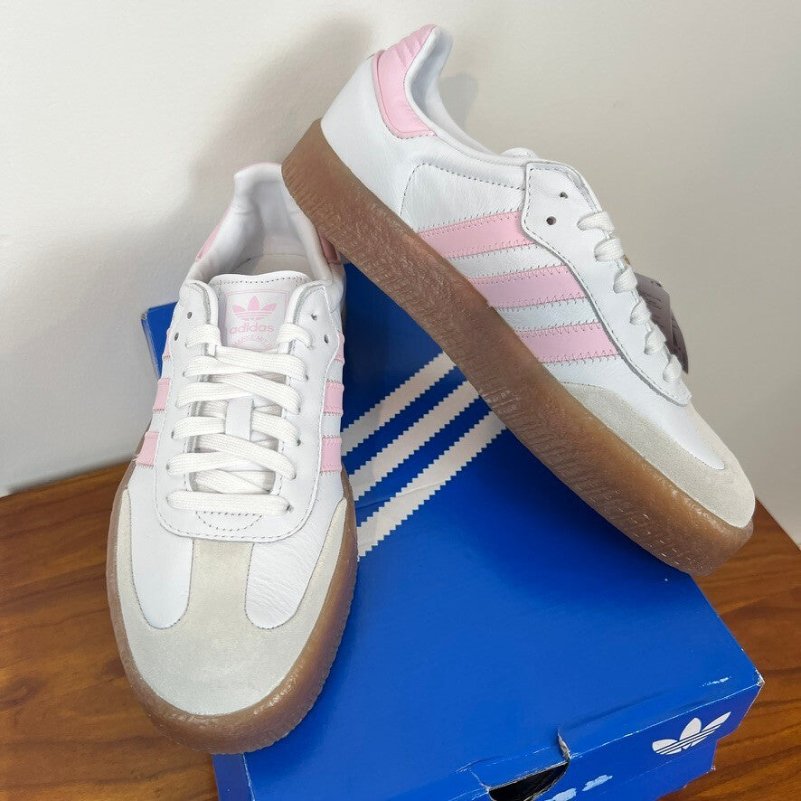 Adidas Sambae J White Pink Gum Big Kids 7 Womens 8.5 Platform JQ1237 NWT
