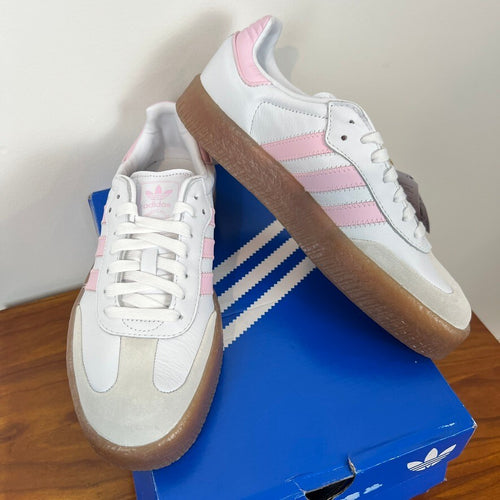 Adidas Sambae J White Pink Gum Big Kids 7 Womens 8.5 Platform JQ1237 NWT