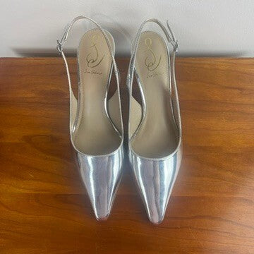 Sam Edelman Bianka Silver Metallic Slingback Kitten Heels Women's 9 NWT