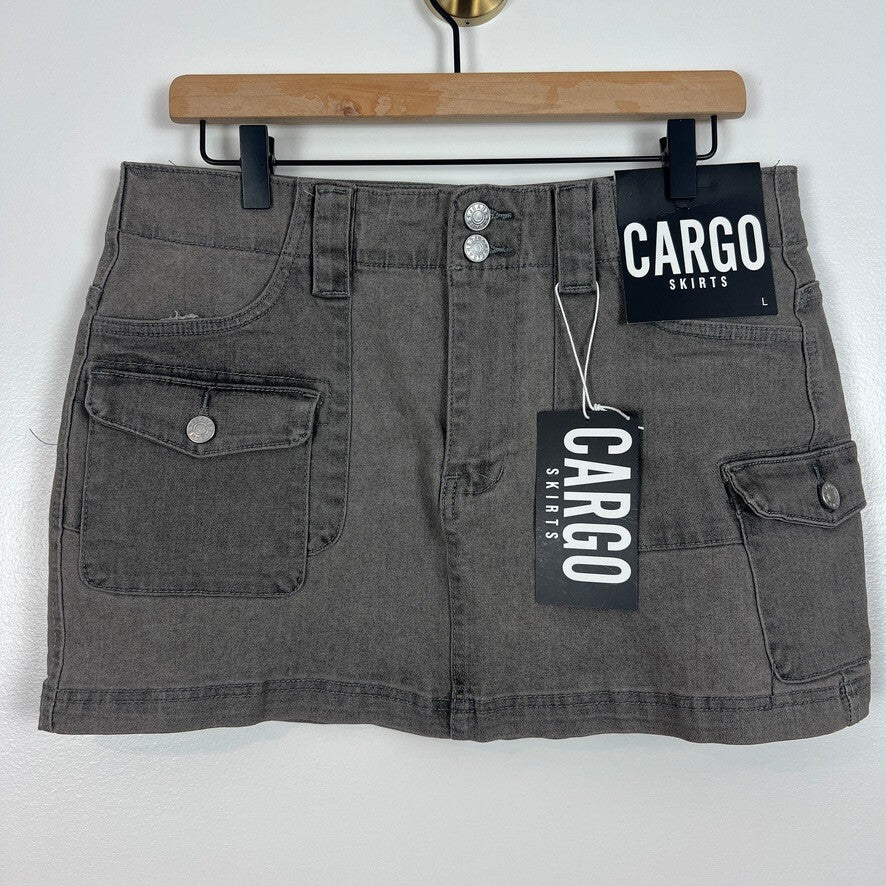 Stretchy Gray Cargo Mini Skirt NWT Utility Pockets Y2K Streetwear Size L
