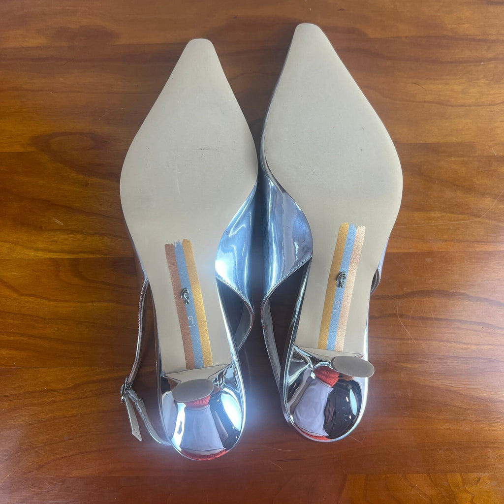 Sam Edelman Bianka Silver Metallic Slingback Kitten Heels Women's 9 NWT