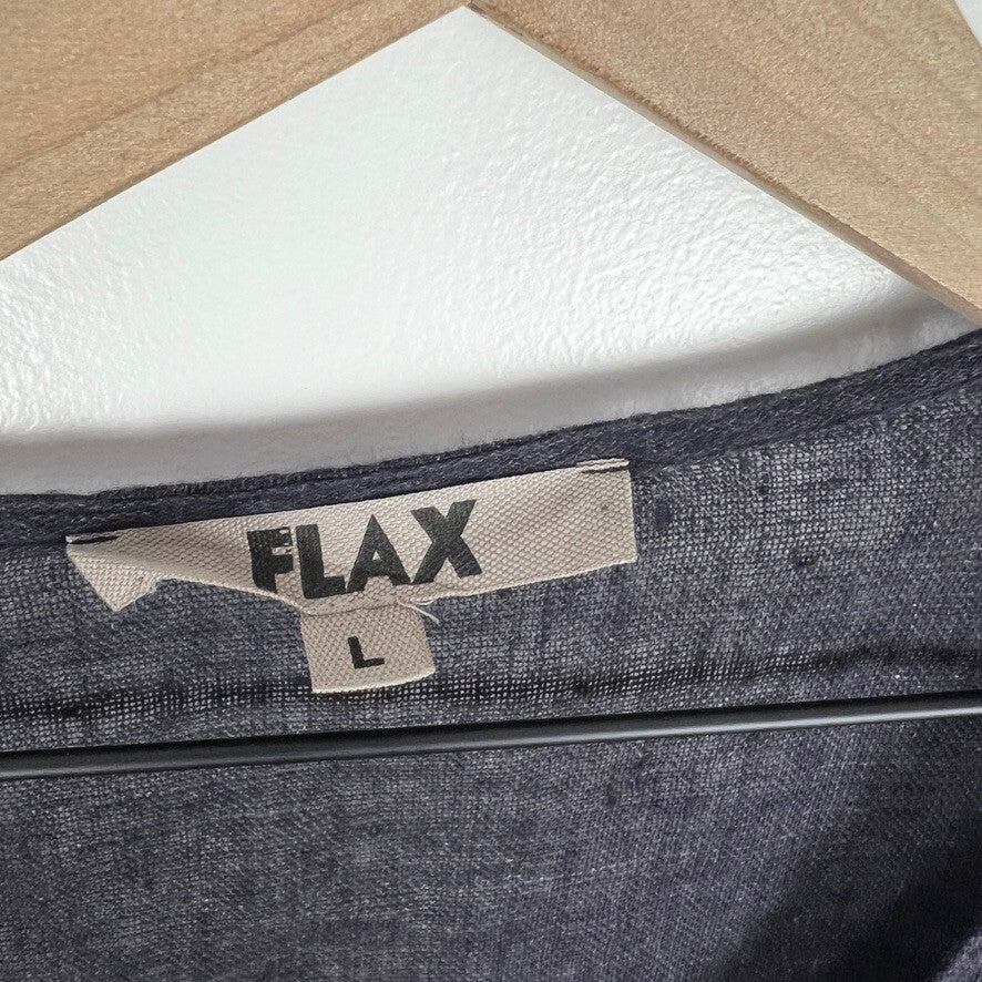 FLAX 100% Linen Charcoal Button Front Tunic Blouse Top Women’s Large L