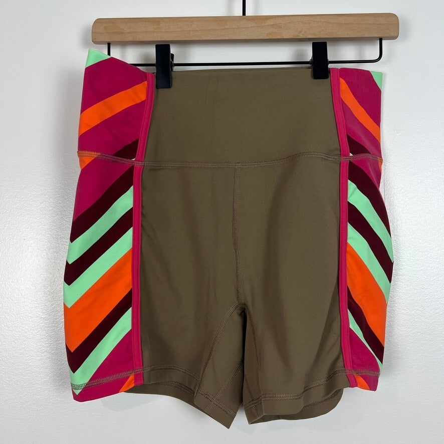 Free People Active Shorts Colorblock High Rise Bike Shorts Multicolor - Large