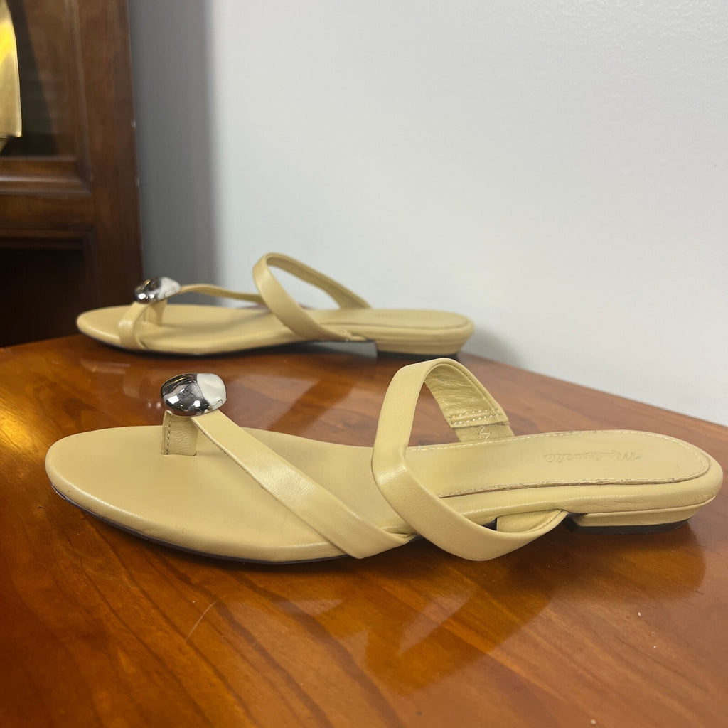Madewell Leather Silver Toe Ring Slide Sandals Beige/Butter Yellow Women's 8.5
